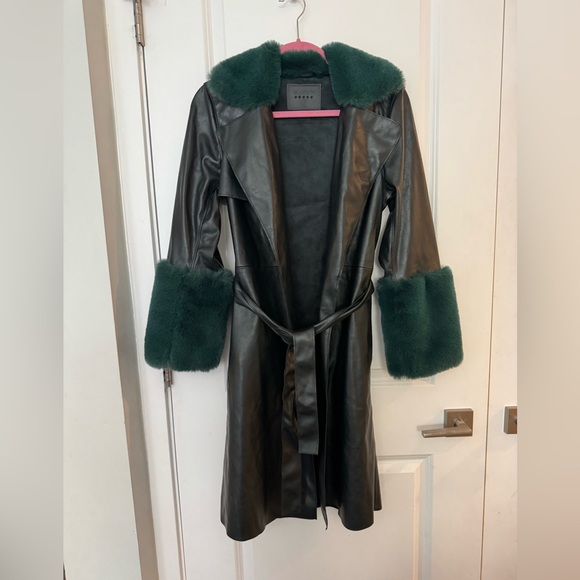 Blank NYC Emerald Green Faux Leather and Fur lined Trench Coat - Picture 4 of 7